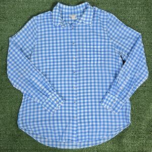 J. Crew Womens Size Large Blue Gingham Cotton Buttom Down Casual Blouse